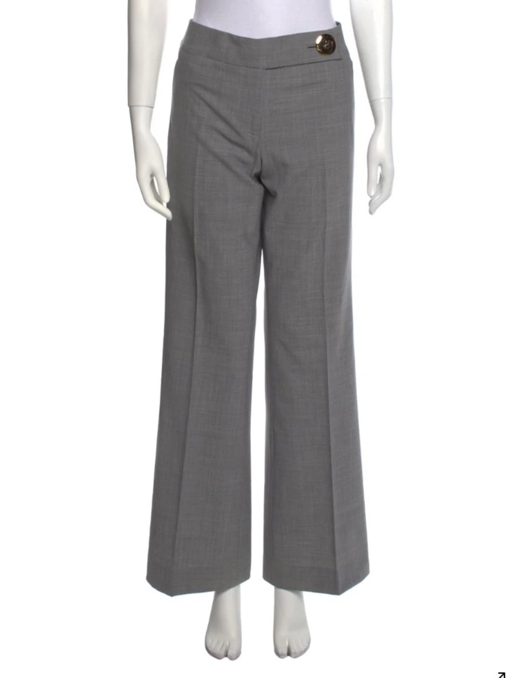 Tory Burch Wool Gray Wide-Leg Dress Pants with Button Detail